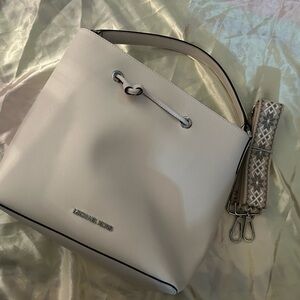 Michael Kors Winter White Bucket Bag with Patterned Shoulder Strap